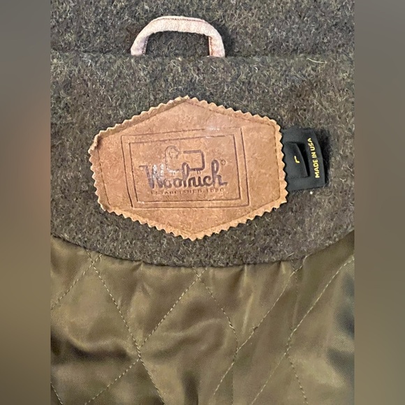 VTG WOOLRICH Size L Wool/Leather Mens Olive Field Jacket Coat Made in USA G10 - Picture 5 of 12